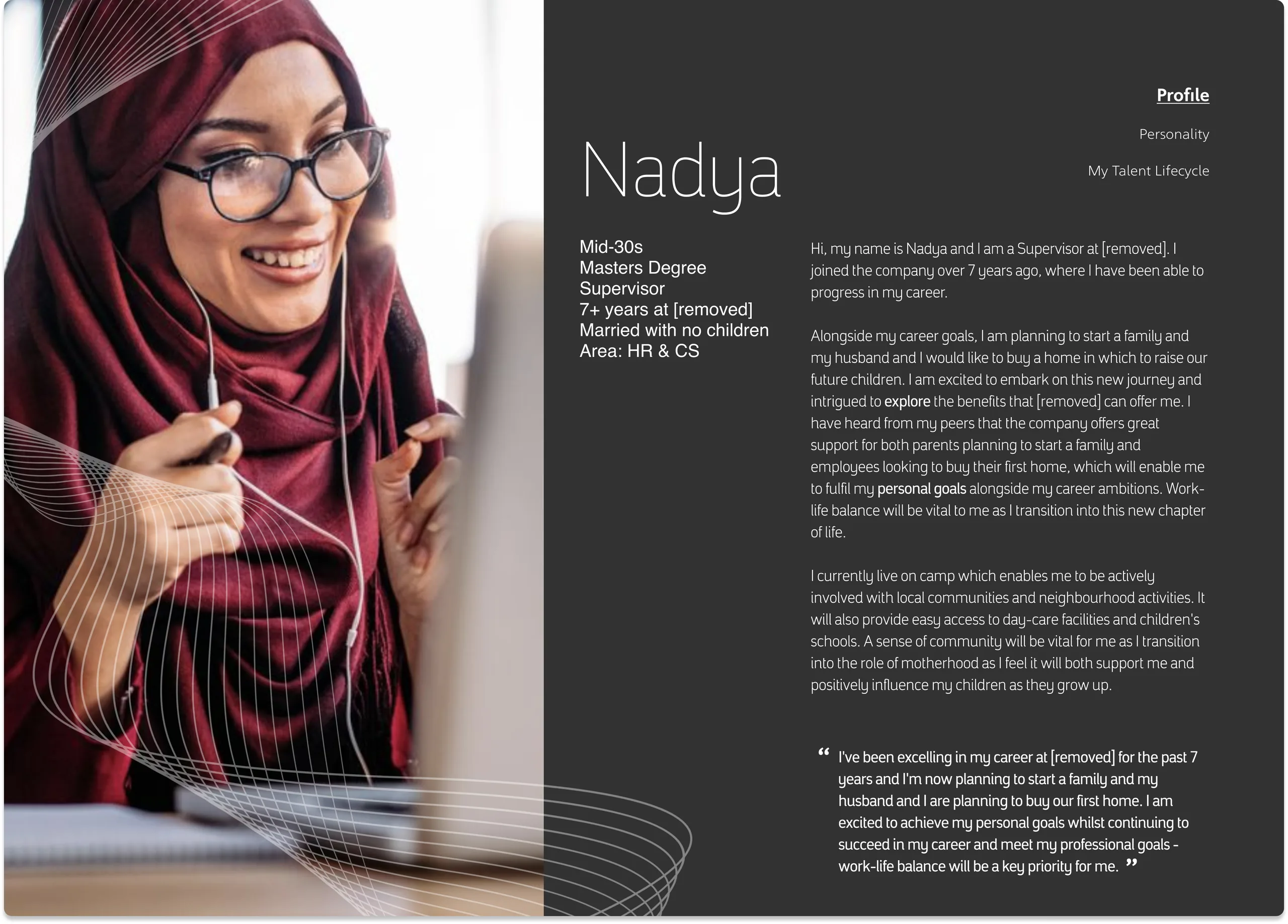 Persona profile built from the motivator and expectation research model